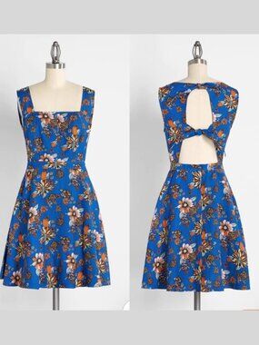 NWT! ModCloth Bursting With Optimism Blue Floral Fit & Flare Dress